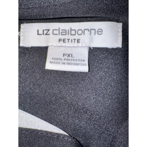 Liz Claiborne Black White Button-Up L/S Semi Sheer Blouse XL Petite Office Siren - Picture 5 of 9